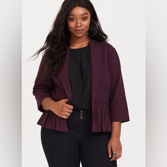 Torrid size 6x open cardigan jacket blazer Ponte Fabric Mixed Peplum top likenew - Picture 3 of 17